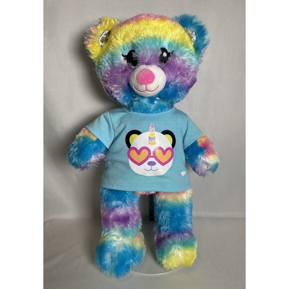 Build-A-Bear Rainbow Bear With Blue Shirt 2022 - Picture 1 of 9